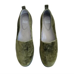 Eileen Fisher Demi 3 Velvet‎ Loafers Olive Green Women's Size 7.5